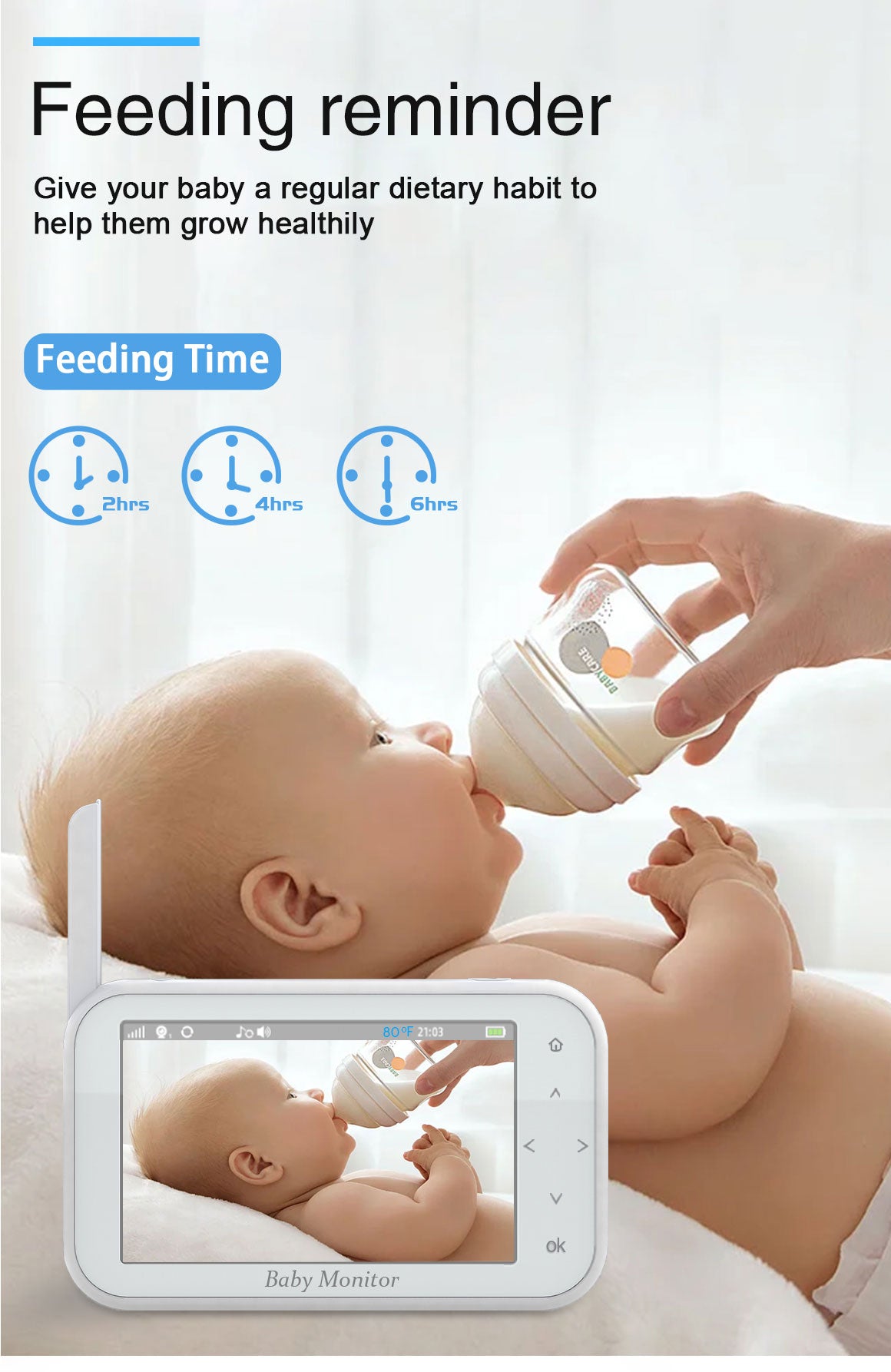 Remote Pan-Tilt Video Baby Monitor, 4.5" LCD Screen, Up to 12 Hrs Video Streaming,  Night Vision, Soothing Sounds, 2-Way Talk, Temperature Sensor